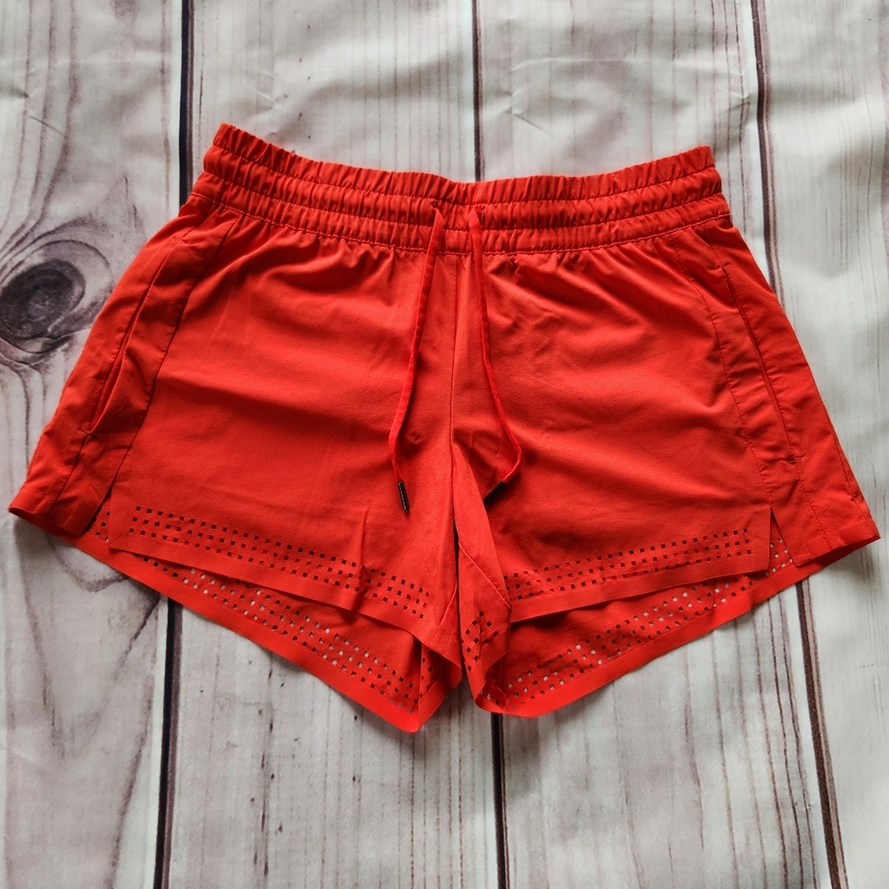 Athleta "Baja Short" Laser Cut Perforated Hibuscus Red Athletic | Women's Size 2 - Picture 2 of 9